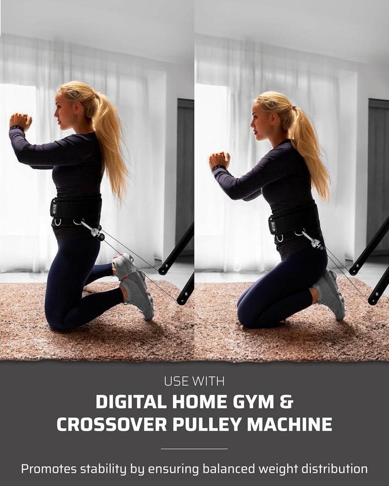 THEFITGUY Multi-Attachment Belt for Cable Machine and Smart Home Gym Squats and Hip Thrusts, 5 Attachment Points for Optimal Weight Distribution, 2 Straps (40” & 27”) and 3 Metal Snap Hooks Included - Image 3